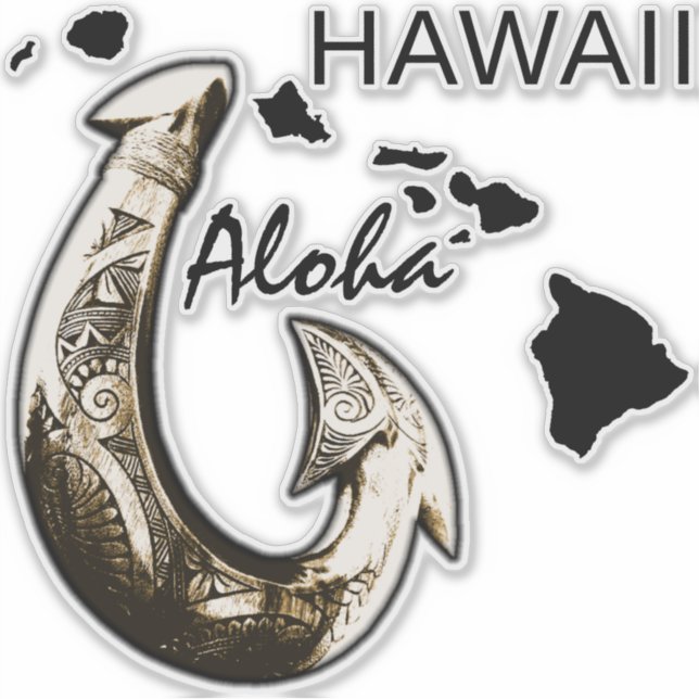Adesivo Gancho Tribal do Havaí - ALOHA HAWAII (Frente)