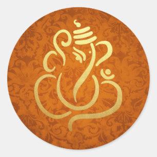 Adesivo Ganesh Festivo Dourado Deus Indiano Damask Laran