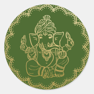 Adesivo Ganesha Dourado   Casamento Verde Deus Indiano