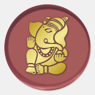 Adesivo Ganesha dourado no selo vermelho da cera