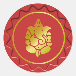 Adesivo Ganesha dourado no selo vermelho da cera
