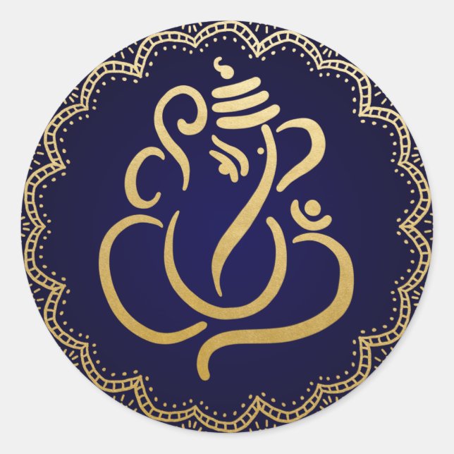 Adesivo Ganesha Festivo Dourado | Deus Indiano Azul (Frente)