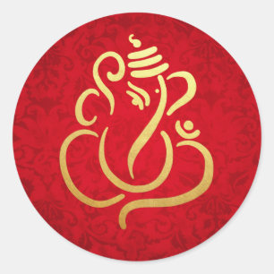 Adesivo Ganesha Festivo Dourado   Deus Indiano Damask Verm