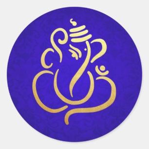 Adesivo Ganesha Festivo Dourado   Deus Indiano Damasko Azu