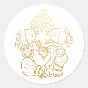 Adesivo Ganesha Festivo Dourado   Deus Indiano Ganpati