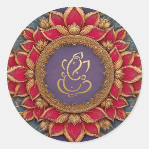 Adesivo Ganesha Festivo Dourado Deus Indiano Roxo Rosa L