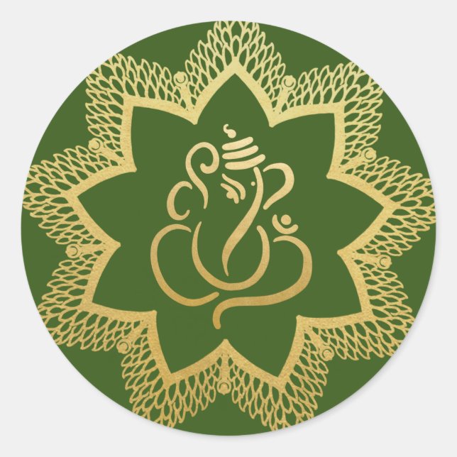 Adesivo Ganesha Festivo Dourado | Deus Indiano Verde (Frente)