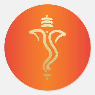 Adesivo Ganesha Festivo Dourado Laranja / Deus Indiano