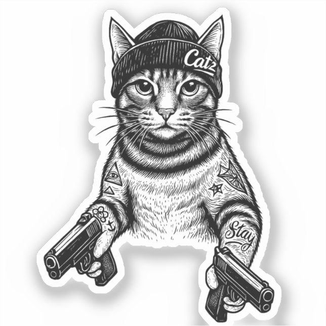 Adesivo Gangster Cat Tattoo Art | Cool Streetwear Kitty (Frente)