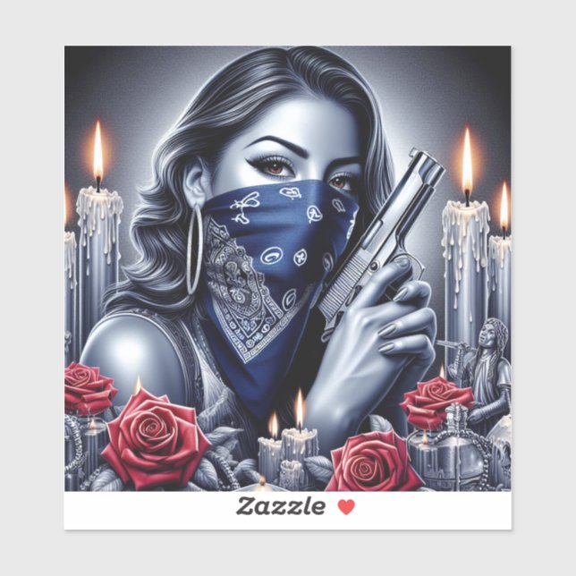 Adesivo Gangster Girl Hip Hop chicano art Design (Folha)