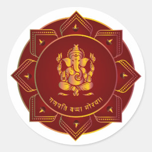 Adesivo Ganpati Bappa Morya Ganesha Dourado 8 Diya Mandala