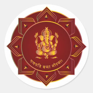 Adesivo Ganpati Bappa Morya Ganesha Dourado 8 Diya Mandala