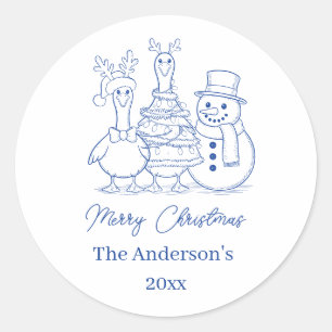 Adesivo Ganso de Natal Família Doodle azul moderno
