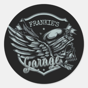 Adesivo Garagem de motocicleta de Biker Skull Wings