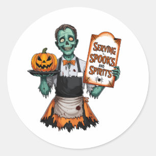 Adesivo Garçom do Halloween servindo espiões e espíritos