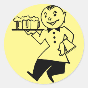 Adesivo Garçom Servindo Cerveja Retro Cartoon Homem Arte