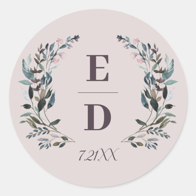 Adesivo Garden Crest | Mauve Purple Weding Monograma Data (Frente)