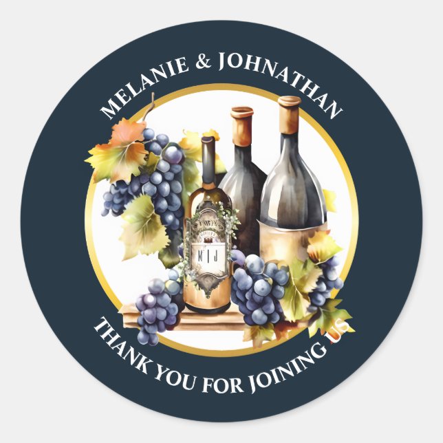 Adesivo Gargalos de vinho aquarela uvas monograma país (Frente)