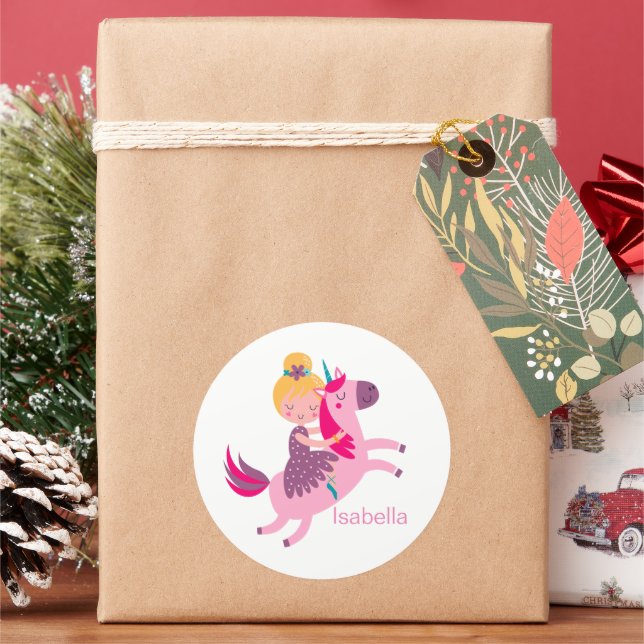 Adesivo Garota Amarelo-Bonita Andando em Unicórnio (Feriado)