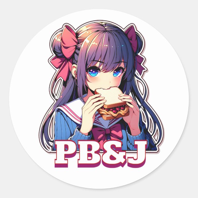 Adesivo Garota anime comendo um sanduíche PB&J (Frente)