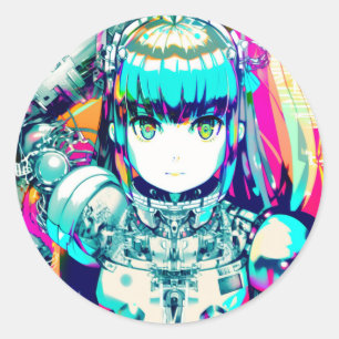Adesivo Garota Anime Mecha Colorida