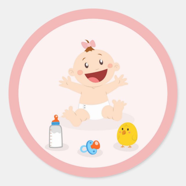 Adesivo Garota Bebê em Círculo Rosa Vinhetas De Chá de fra (Frente)