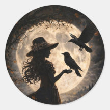 Garota Boho com Corvo e Lua Cheia