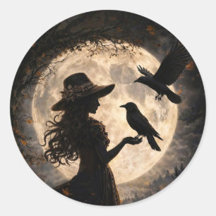 Adesivo Garota Boho com Corvo e Lua Cheia