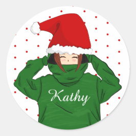 Adesivo Garota bonita com capuz verde e Natal