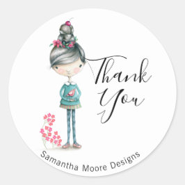 Adesivo Garota Bonita De Boho Com Negócios De Pássaro "Obr