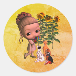 Adesivo Garota Bonita E Cãezinhos