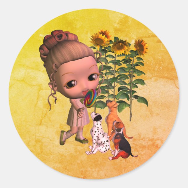 Adesivo Garota Bonita E Cãezinhos (Frente)