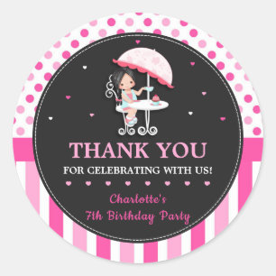 Adesivo Garota Bonita Festa de Chá Aniversário Rosa Obri