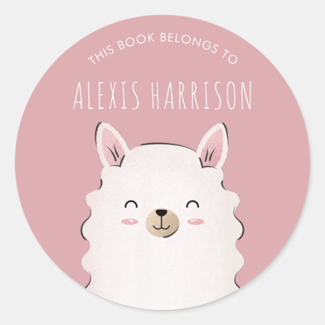 Adesivo Garota bonita rosa feliz Llama Nome do garoto Engr (Frente)