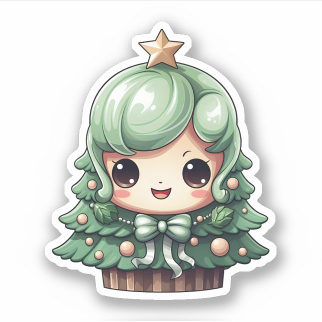 Adesivo Garota Bonita sorrindo de Árvore de Natal Kawaii V (Frente)
