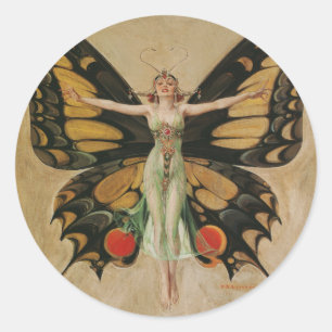 Adesivo Garota Borboleta de Leyendecker Arte Deco Vintage