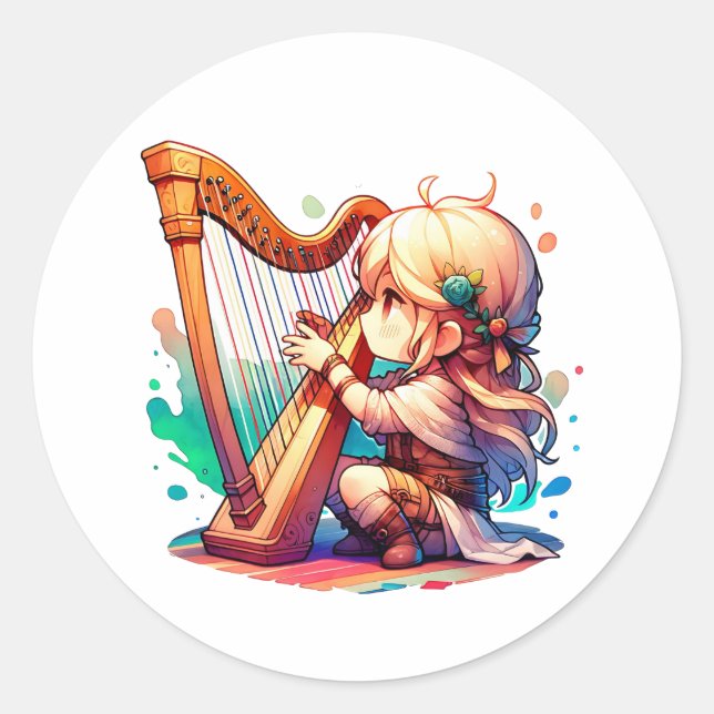Adesivo Garota Chibi Bonita Jogando Harp (Frente)