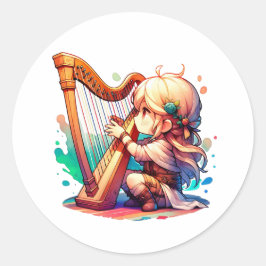 Adesivo Garota Chibi Bonita Jogando Harp