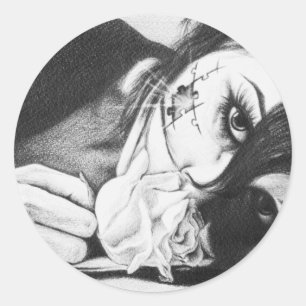 Adesivo Garota chorando com arte de desenho surreal rosa