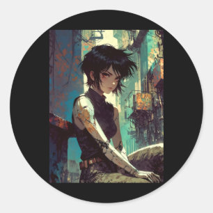 Adesivo Garota Ciberpunk Anime Retrô Guerreira Futuro Dist