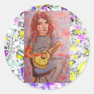 Adesivo garota com cabelo vermelho e gotejamento ukulele
