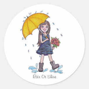Adesivo Garota Com Guarda-Chuva Amarela Em Aquarela