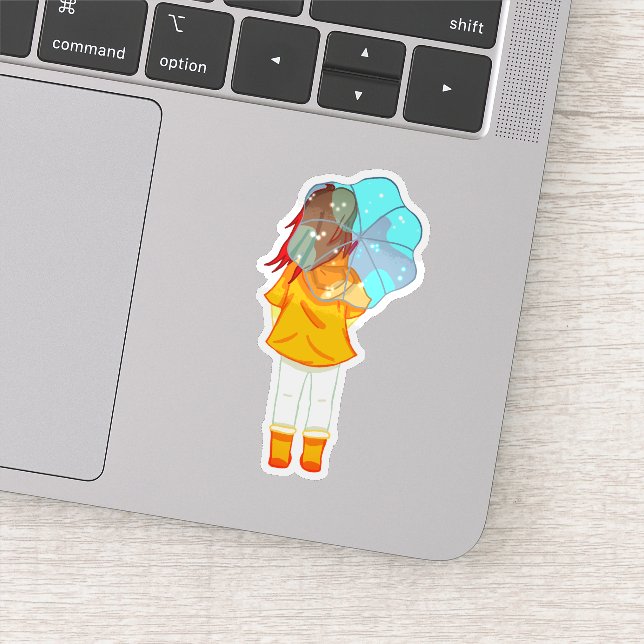 Adesivo Garota com guarda-chuva no Desenho Eólico (Detalhe)