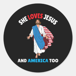 Adesivo Garota Cristã Ela ama Jesus & América Demo P