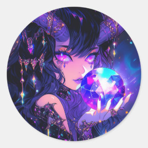 Adesivo Garota de animação de demônio de cristal roxo