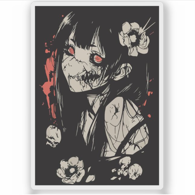 Adesivo garota de anime de terror (Frente)