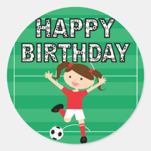 Adesivo Garota de aniversário de futebol 1 vermelha e bra