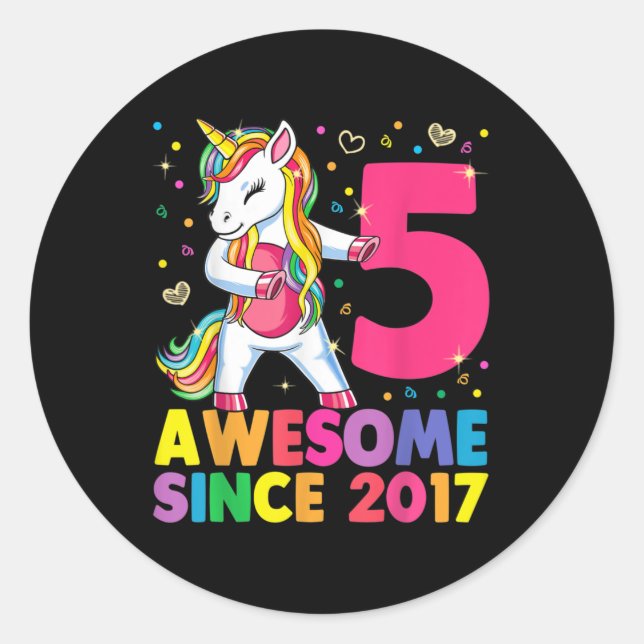 Adesivo Garota de Aniversário do 5 de Flautim Unicorn, 5 a (Frente)