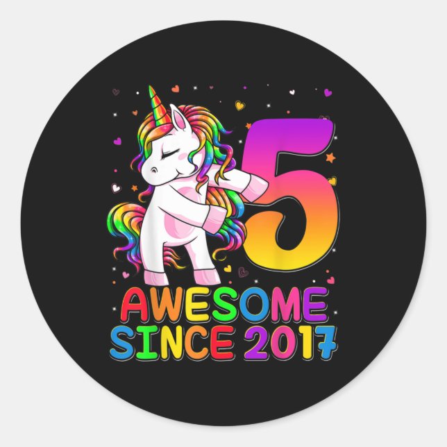 Adesivo Garota de Aniversário do 5 de Flautim Unicorn, 5 a (Frente)