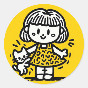 Adesivo Garota de Cartoons Bonita com Kitten no Keith Hari